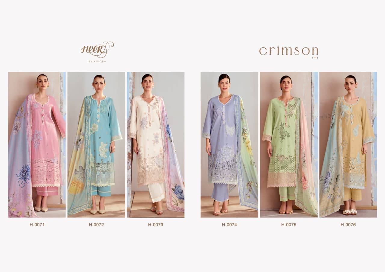 Crimson cotton vol-251 by Heer 0071 to 0076 series Beautiful Fancy Stylish Colourful casual Pure cotton lawn Dresses At Wholesale Price